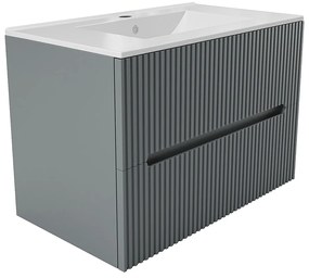 Szafka łazienkowa wisząca ryflowana z umywalką - Szary - 80 cm - PAVANI