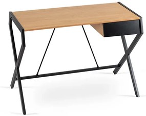 Biurko loft na metalowych nogach z szufladą dąb złoty + czarny - Helio