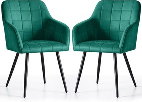 2x Krzesło tapicerowane z przeszyciami kwadratowymi Butelkowa Zieleń LUXANO Czarne nogi