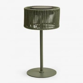 Bezprzewodowa Lampa Stołowa Solarna Led Do Użytku Zewnętrznego Z Żelaza I Plecionego Sznurka Krabi Intensywny Verde Olive - Sklum