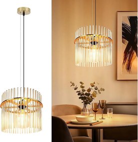 Lampa wisząca Nettlife Retro Gold, szklana lampa wisząca z gniazdem E27, 1-płomienna, Ø 30 cm, do stołu jadalnego lub kuchni (bez żarówki)