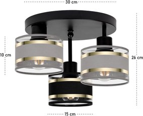 Lampa sufitowa czarna trzypunktowa z szaro-czarnymi abażurami T-3030SC