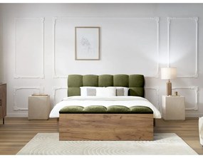 Zielone tapicerowane łóżko dwuosobowe ze stelażem 160x200 cm Kumo – Bobochic Paris