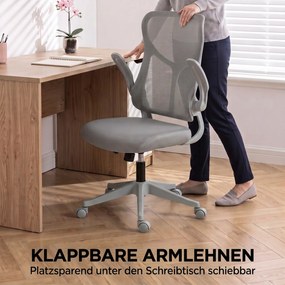 HOMCOM Ergonomiczne siatkowe krzesło biurowe, obrotowe krzesło z wysokim oparciem, składane podłokietniki, funkcja kołysania, szary | Aosom PL