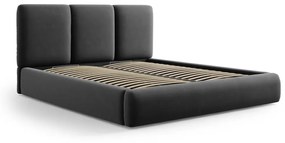 Ciemnoszare aksamitne tapicerowane łóżko dwuosobowe ze schowkiem i stelażem 160x200 cm Brody – Mazzini Beds