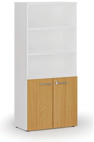 Szafa biurowa kombinowana PRIMO WHITE, drzwi na 2 poziomach, 800 x 420 x 1781 mm, biały/buk