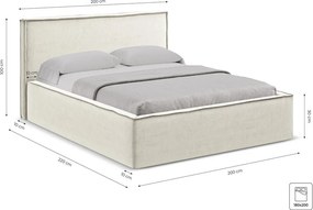 Szarobrązowe tapicerowane łóżko dwuosobowe ze schowkiem i stelażem 180x200 cm Anani – Makamii