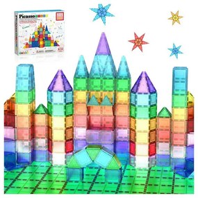 PicassoTiles magnetyczny zestaw konstrukcyjny 101sztuk, podstawowe klocki konstrukcyjne