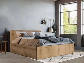 Łóżko ze skrzynią 140 x 190 cm - Kolory: Naturalny i antracytowy + Materac - ELPHEGE
