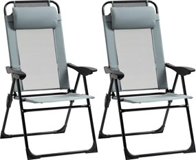 Outsunny Zestaw 2 składanych krzeseł, leżaki, odporny na warunki atmosferyczne, 5-poziomowa regulacja oparcia, konstrukcja metalowa, Szary