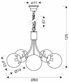 Pięcioramienna lampa wisząca ze szklanymi kloszami - V121 Lefior 3X