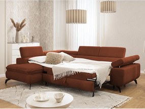 Narożnik z tkaniny szenilowej w kolorze terakoty (lewostronny/w kształcie litery L) Marbeya – Ropez