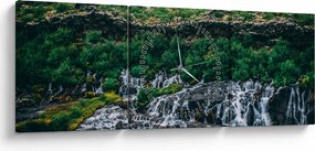 Obraz wodospadów w przyrodzie (z zegarem) (90x30 cm)