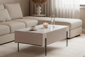 Stolik kawowy z szufladami Malmi 100 cm - kaszmir / crema bianca / czarne nóżki