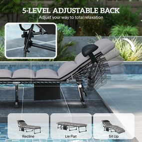 Outsunny Leżak Ogrodowy Składany przenośny z 5-stopniową regulacją oparcia, poduszką, zagłówkiem | Aosom PL