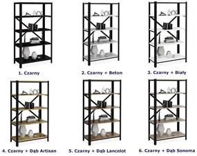 Nowoczesny regał z 5 półkami czarny + dąb artisan Zeva