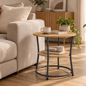 Stolik kawowy okrągły 54 cm loft z półką Faro 01, dąb artisan