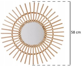 Lusterko ścienne SUN w plecionej oprawie, Ø 58 cm