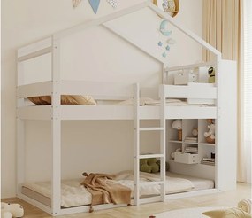 Łóżko piętrowe 90x200 cm - z przegródkami do przechowywania - z 2 małymi szufladami - biały​ (materac nie jest wliczony w cenę)