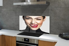 Szkło do Kuchni na Ścianę Portret z Czerwonymi Ustami