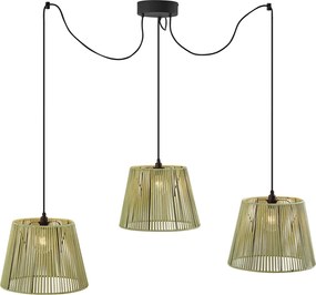 Zewnętrzna lampa wisząca czarna z zielonymi kloszami z liny 3-źródła światła IP44 - Cava Jayla