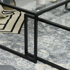 HOMCOM Zestaw 2 Stolików Kawowych Stalowe z Przezroczystym Blatem Nowoczesny Design Czarne 119x56x44.5 cm | Aosom PL
