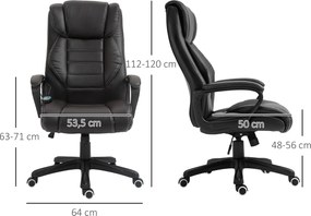 Vinsetto Krzesło biurowe z funkcją masażu, regulowany fotel dyrektorski, ergonomiczny fotel obrotowy, 6 punktów wibracyjnych, Brązowe