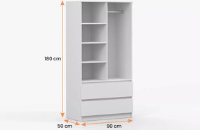 Szafa Latifa 2D2S biała 90 cm 2-drzwiowa z szufladami bezuchwytowa