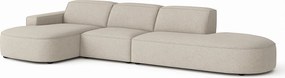 Narożnik modułowy CURSAL F lewostronny 364×166×70 cm kremowy Raven 24 – zaokrąglone leżanki, wolnostojący