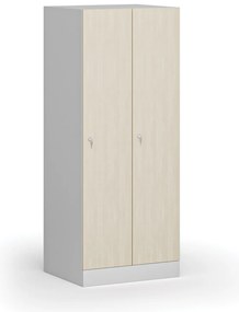 Szafa ubraniowa obniżona, 2-drzwiowa, 1500 x 600 x 500 mm, demontaż, zamek cylindryczny, drzwi laminowane, brzoza