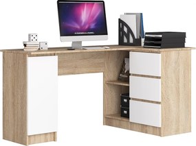 Biurko narożne AKORD B20 Dąb Sonoma 155 cm prawe 1 drzwi 3 szuflady kolor Biały mat 4 półki 155x85x77 cm