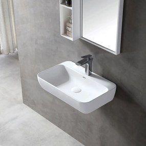 Umywalka ścienna nablatowa TWG201Odlew mineralny - Biały mat - 60 x 40 x 14 cm