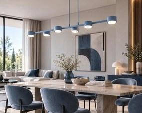 Megara Dusty Blue 6 – podłużna niebieska lampa wisząca do modernistycznego salonu