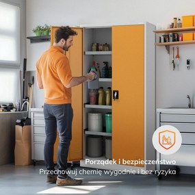 Szafa na chemikalia MARIA, 900 x 1850 x 400 mm, szaro-żółta