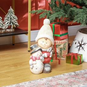 HOMCOM Elf z bałwanem, ogrodowa figurka, 4 diody LED, na baterie, 25 x 18 x 45,5 cm