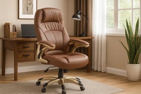 Ergonomiczny jasnobrązowy fotel obrotowy z ekoskóry M3-L12
