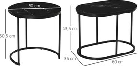 HOMCOM Zestaw 2 okrągłych stolików kawowych ze sztuczną stroną marmurową do 30 kg Czarny