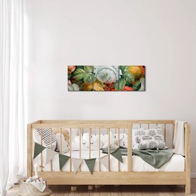 Obraz namalowanego bukietu kwiatów (z zegarem) (90x30 cm)