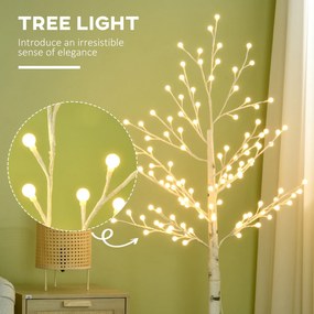 HOMCOM Sztuczna brzoza z 120 diodami LED, 3 poziomy jasności, składane gałęzie, IP44, 150 cm, Biały