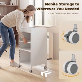 HOMCOM Mobilny regał na książki z regulowanymi półkami, 3-poziomowy wózek z górnym koszem, biały | Aosom PL