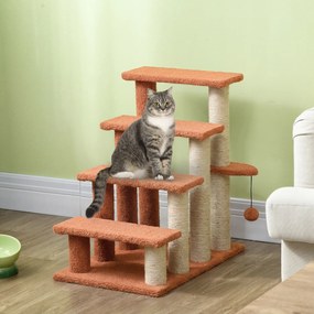 PawHut drabinka dla kota z drapakiem 4 stopnie schodki dla małych zwierząt do 5 kg brązowa 60x40x64cm | Aosom PL
