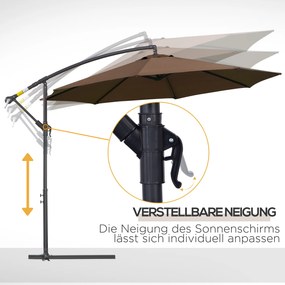 Outsunny Parasol Ogrodowy z Korbką Wodoodporny 3 m x 2,5 m, Stal i Poliester, Kolor Kawa