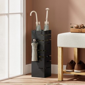 HOMCOM Stojak na parasole z metalu z wyjmowaną tacką ociekową i 4 haczykami 15,5 x 15,5 x 49 cm, Czarny | Aosom PL