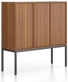 Szafa biurowa FRAME, niska, czarna podstawa, 3x drzwi, 1299 x 450 x 1331 mm, PUSH-Lock, orzech