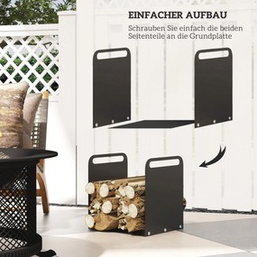 Outsunny Stojak na drewno kominkowe, 2 uchwyty, rama stalowa, do 30kg, 36x30x36cm, Czarny