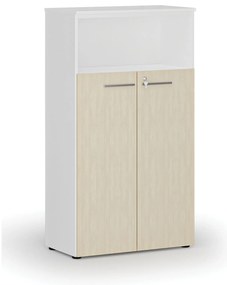 Szafa biurowa kombinowana PRIMO WHITE, drzwi na 3 poziomach, 800 x 420 x 1434 mm, biały/brzoza