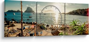 Obraz - Plaża z ludźmi (z zegarem) (90x30 cm)