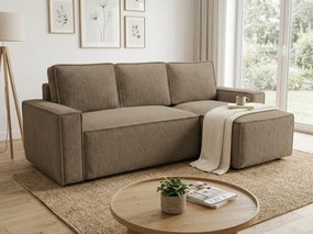 Rozkładana narożna sofa SMART BOUCLE 232x143 cm, ciemnobeżowa, uniwersalna