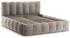 Jasnobrązowe tapicerowane łóżko dwuosobowe ze schowkiem i stelażem 200x200 cm Lupine – Micadoni Home