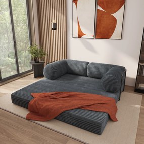 Masseno Sofa piankowa ALVIO z funkcją spania, Kanapa z pianki do salonu, Bezmontażowa, Tkanina sztruksowa – Grafitowy TILIA 90